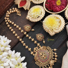 Vriksham Traditional Gold Leaf Pendant Long Neckpiece-Gold Bead-G20551