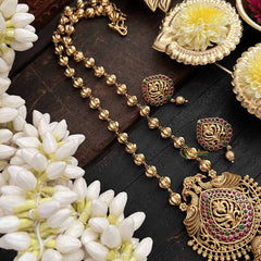 Vriksham Traditional Gold Leaf Pendant Long Neckpiece-Gold Bead-G20551