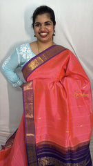 Vriksham Pink With Gold Zari & Purple Border Silk Cotton Saree-VS4629