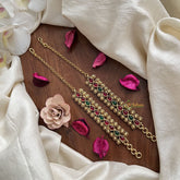 Vriksham Antique Gold Teardrop Kemp Ear Maatil-Red Green-G19959