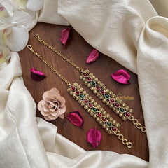 Vriksham Antique Gold Teardrop Kemp Ear Maatil-Red Green-G19959