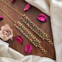 Vriksham Antique Gold Teardrop Kemp Ear Maatil-Red Green-G19959