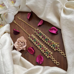 Vriksham Antique Gold Teardrop Kemp Ear Maatil-Red Green-G19959