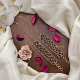 Vriksham Antique Gold Trio Leaf Teardrop Kemp Ear Maatil-Red Green-G19958