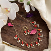 Single Stand Pearl Coral Maala Neckpiece-G14980