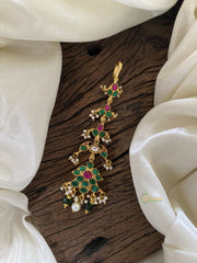 Traditional Green Red Precious Kundan Jadau Maang Tikka -Tilak Floral-Green Bead and Pearls - J2036