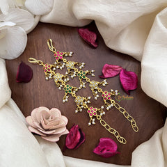 Vriksham South Indian Floral Kundan Jadau Maatil-Red White & Green-Pearl-J3587