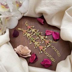 Vriksham South Indian Floral Kundan Jadau Maatil-Red White & Green-Pearl-J3587