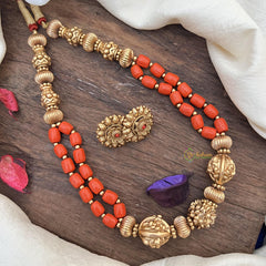 Layered Gold Alike Beaded Coral Mala-G15034