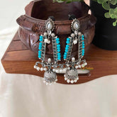 Vriksham Turquoise Beaded Oxidized Silver Jhumka Earrings-S1125