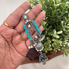 Vriksham Turquoise Beaded Oxidized Silver Jhumka Earrings-S1125