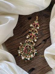 Precious Kundan Jadau Maang Tikka -Leaves Floral-Green Bead and Pearls - J2030