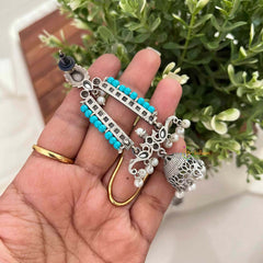 Vriksham Turquoise Beaded Oxidized Silver Jhumka Earrings-S1125