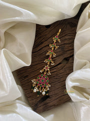 Red Green Precious Kundan Jadau Maang Tikka -Chakra Floral-Green Bead and Pearls - J2031