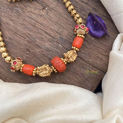 Golden Polish Elephant Beaded Mala-Coral-G15033