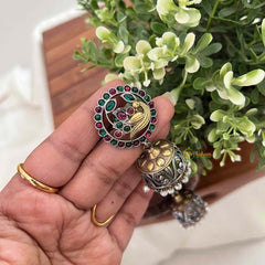 Vriksham Dual Tone Peacock Oxidized & Gold Jhumka Earrings-S1126