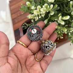 Vriksham Dual Tone Peacock Oxidized & Gold Jhumka Earrings-S1126