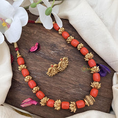 Gold Polish Bead with Coral Mala-G15039
