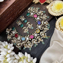 Vriksham Multi Color Moon Drop Style With AD Stone Statement Choker Neckpiece-G20523