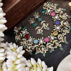 Vriksham Multi Color Moon Drop Style With AD Stone Statement Choker Neckpiece-G20523