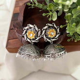 Vriksham Dual-Tone Oxidized Silver and Gold Jhumka Earrings-S1128