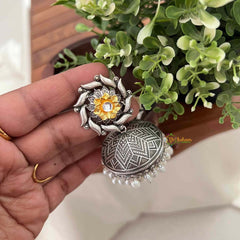 Vriksham Dual-Tone Oxidized Silver and Gold Jhumka Earrings-S1128