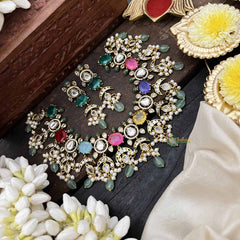 Vriksham Multi Color Moon Drop Style With AD Stone Statement Choker Neckpiece-G20523