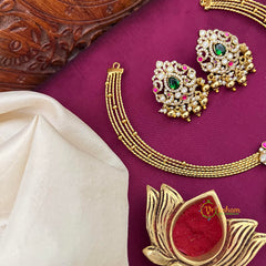 AD Pear Shape Pendant Hasli Necklace-Gold Bead-Vriksham-G22516