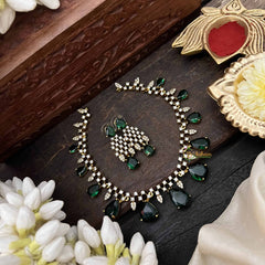 Vriksham Minimalist Golden Pear Green Drop With AD Stone Short Neckpiece-G20520