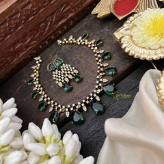 Vriksham Minimalist Golden Pear Green Drop With AD Stone Short Neckpiece-G20520