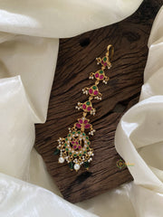 Cultural One Red - Pinkish Stand Peacock Kudan Jadau Maang Tikkli with Mini Pearls- J2038