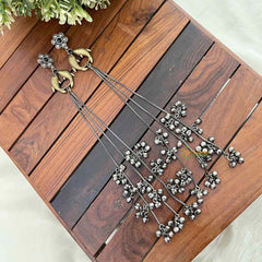 Vriksham Dual-Tone Oxidized Tribal Statement Featuring Long Cascading Bell Chains Earrings-S1131