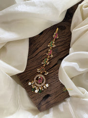 Glittering One Stan Redish Pink Peacock with Redish Pink and Green Kili Kundan Jadau Sisphool with Mini Pearls and Beads - J2048