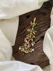 Red Green Traditional Precious Kundan Jadau Maang Tikka- Floral-Green Gold Bead and Pearls - J2035