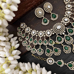 Vriksham Premium Green Tear Drop With AD Stone Statement Choker Neckpiece-G20522