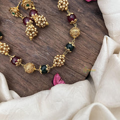 Gold Look Alike Beaded Mala-Maroon Green-G15028