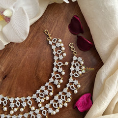 Vriksham Sparkling CZ Stones & Pearl Drops AD Stone 3 Layer With Pearls Maatil-G19969