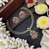 Vriksham Traditional Gold-Plated With AD Stone Peandant Hasli Choker-Gold Bead-G20524