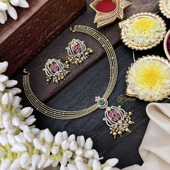 Vriksham Traditional Gold-Plated With AD Stone Peandant Hasli Choker-Gold Bead-G20524