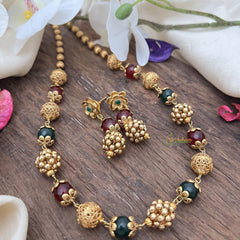 Gold Look Alike Beaded Mala-Maroon Green-G15028