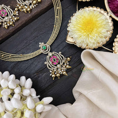 Vriksham Traditional Gold-Plated With AD Stone Peandant Hasli Choker-Gold Bead-G20524