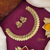 Lakshmi Coin Kasu Mala Short Necklace-Red Green-Vriksham-G22521