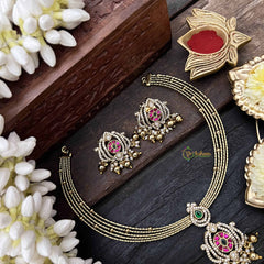 Vriksham Traditional Gold-Plated With AD Stone Peandant Hasli Choker-Gold Bead-G20524