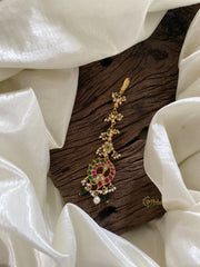 Precious Kundan Jadau Peacock Maang Tikka -Green Bead and Pearls - J2012