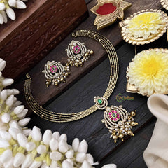 Vriksham Traditional Gold-Plated With AD Stone Peandant Hasli Choker-Gold Bead-G20524