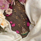 Vriksham Exclusive Red White Stone Pendant Chain-Green Bead-G15634