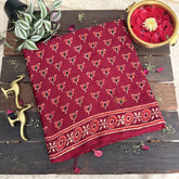 Vriksham Maroon Floral Design Ajrakh Modal Silk Saree-VS4652