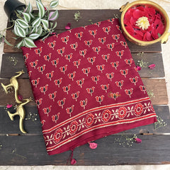 Vriksham Maroon Floral Design Ajrakh Modal Silk Saree-VS4652