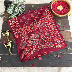 Vriksham Maroon Floral Design Ajrakh Modal Silk Saree-VS4652