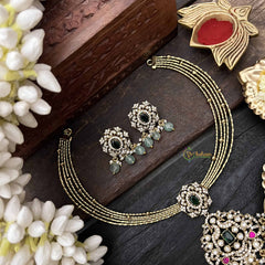 Vriksham Dual Peacock Gold-Plated With AD Stone Pendant Hasli Choker-Green-Green Bead-G20528